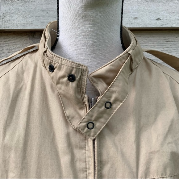 Vintage 80s Tan Khaki Zip Up Front Long Sleeve Collared Utility Bomber Jacket - Picture 6 of 16